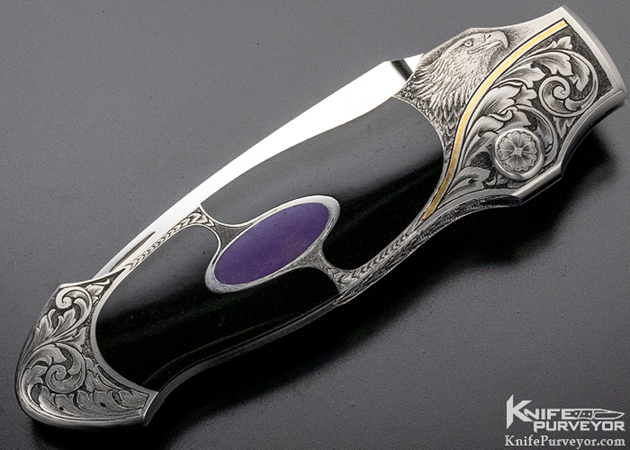 Scott Sawby Custom Knife Unknown Engraved Charoite & Black Edwards Jade Dagger