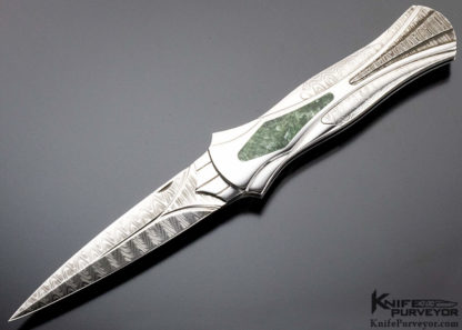 Ron Best Custom Knife Damascus Lockback Dagger With Jade Inlay - Image 9