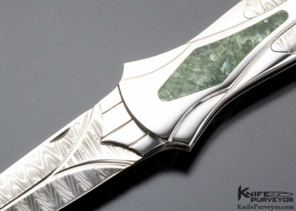 Ron Best Custom Knife Damascus Lockback Dagger With Jade Inlay - Image 7