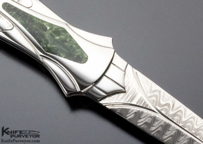 Ron Best Custom Knife Damascus Lockback Dagger With Jade Inlay - Image 5