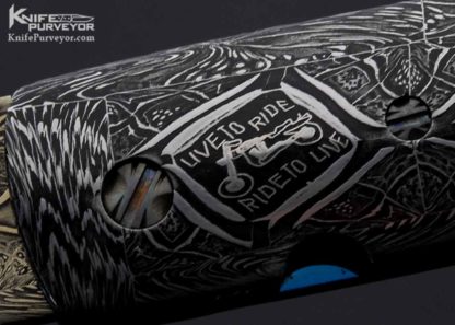 Barry Gallagher Custom Knife "Live to Ride, Ride to Live" Sole Authorship Mosaic Damascus Linerlock - Image 6