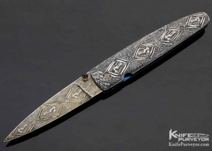 Barry Gallagher Custom Knife "Live to Ride, Ride to Live" Sole Authorship Mosaic Damascus Linerlock