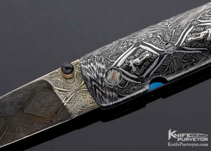 Barry Gallagher Custom Knife "Live to Ride, Ride to Live" Sole Authorship Mosaic Damascus Linerlock - Image 4