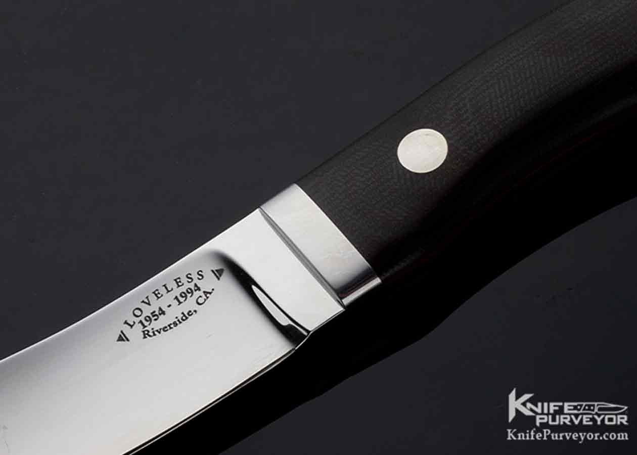 Bob RW Loveless Custom Knife Black Micarta One of a Kind 40th Anniversary  Logo Crooked Skinner - Knife Purveyor