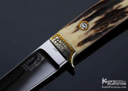 Bob RW Loveless Custom Knife, Michael Collins Engraved Gold, Stag Semi Skinner, Double Nude Logo - Image 7