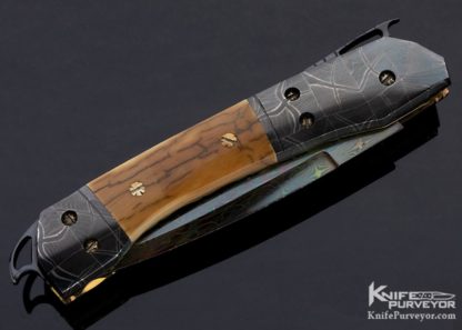 Frank Potter Custom Knife Mammoth Ivory & Blued Robert Eggerling Mosaic Damascus Automatic Linerlock