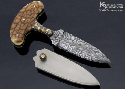 Harvey Dean Custom Knife Sole Authorship Damascus & Mammoth Engraved 2011 AKI Push Dagger - Image 6