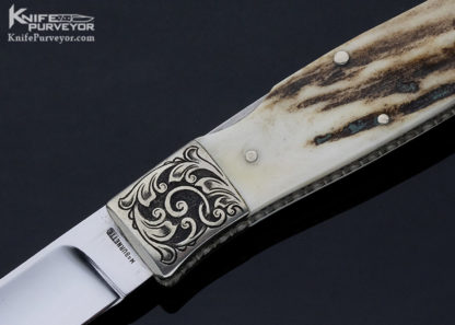 Harvey McBurnette Custom Knife Sole Authorship Engraved Stag Front Lock - Image 3