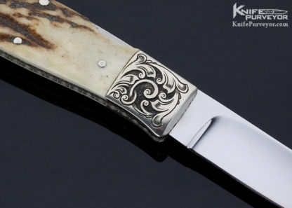 Harvey McBurnette Custom Knife Sole Authorship Engraved Stag Front Lock - Image 7