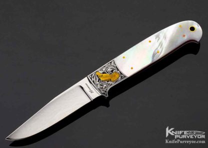 Howard Hitchmough Custom Knife, Ray Cover Jr Mother of Pearl Bird & Trout 10868