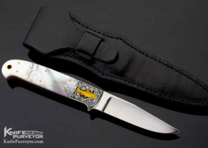 Howard Hitchmough Custom Knife, Ray Cover Jr Mother of Pearl Bird & Trout 10868