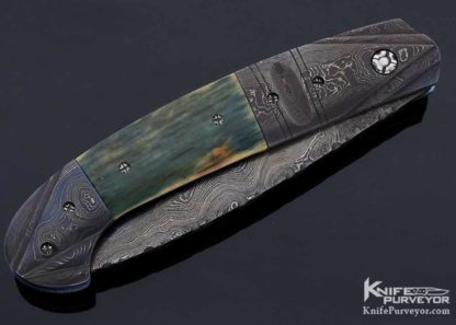 John Richter Custom Knife Blued Damascus and Mammoth Automatic Linerlock - Image 2