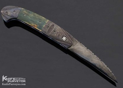 John Richter Custom Knife Blued Damascus and Mammoth Automatic Linerlock - Image 3