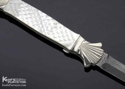 Ken Steigerwalt  Custom Knife Dagger Damascus Blade Fluted Double Bolsters Checkered Mother of Pearl Shell Auto - Image 5