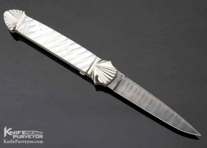 Ken Steigerwalt Custom Knife Damascus Blade Fluted Double Bolsters Fluted Pearl Shell - Image 4