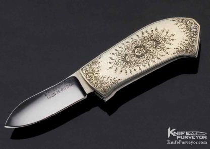 Leon Pittman Custom Knife Simon Lytton Engraved "The Worm" Funny Folder