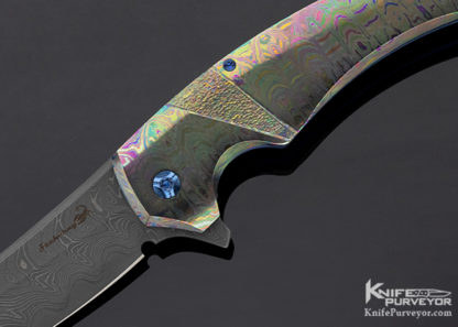 Mike Zscherny Custom Knife Damascus and Timascus "Shindgy" Frame Lock Flipper - Image 2