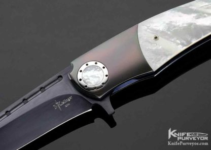 Milos Kislinger Custom Knife Zirconium & Mother of Pearl Linerlock Flipper - Image 6