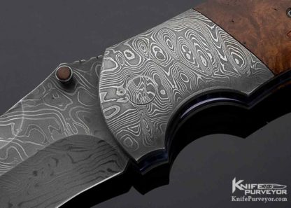 Todd Fischer Custom Knife Ironwood and Damascus Jumbo Double Action Automatic Linerlock - Image 2