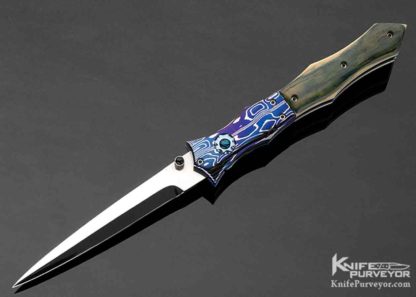 Nate Clark Custom Knife Blue Mammoth and Blued Damascus Automatic Royal Dagger