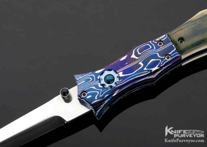 Nate Clark Custom Knife Blue Mammoth and Blued Damascus Automatic Royal Dagger - Image 5