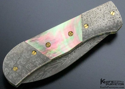 A.T. Barr Custom Knife Black Lip Pearl & Damascus Wharncliffe Linerlock - Image 6