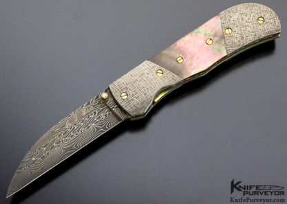 A.T. Barr Custom Knife Black Lip Pearl & Damascus Wharncliffe Linerlock - Image 5