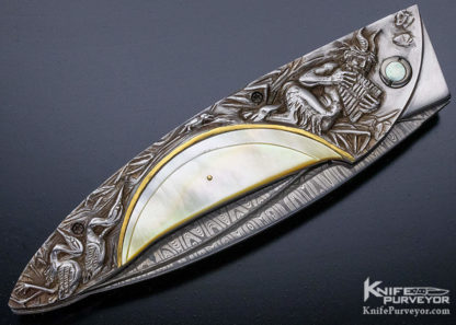 Arpad Bojtos Custom Knife Carved Art Knife "Pan and the Virgin" Linerlock - Image 8