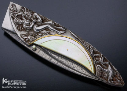 Arpad Bojtos Custom Knife Carved Art Knife "Pan and the Virgin" Linerlock - Image 10