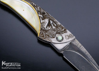 Arpad Bojtos Custom Knife Carved Art Knife "Pan and the Virgin" Linerlock - Image 11