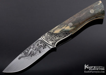 Buster Warenski Custom Knife Julie Warenski Engraved Mammoth Fix Blade Dwight Towell Sheath 12584