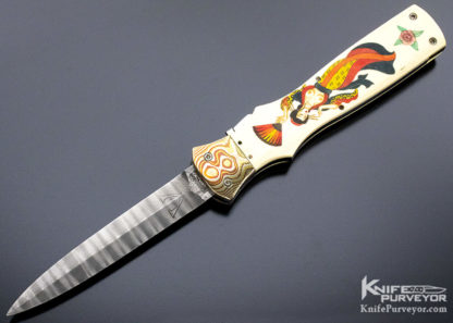 Butch Vallotton Custom Knife "Viper" OTF Auto Scrimshawed by Denise Kondria with Mokume and Damascus