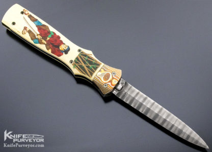 Butch Vallotton Custom Knife "Viper" OTF Auto Scrimshawed by Denise Kondria with Mokume and Damascus - Image 6