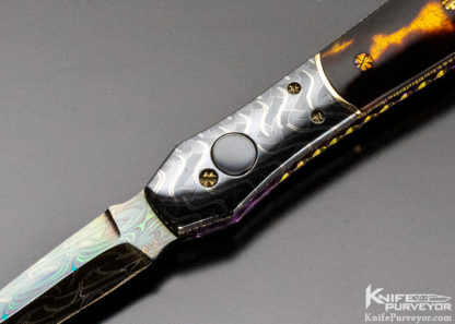 Frank Potter Custom Knife 14Kt Gold Spacers, Amber & Damacus Automatic Dagger Linerlock - Image 5