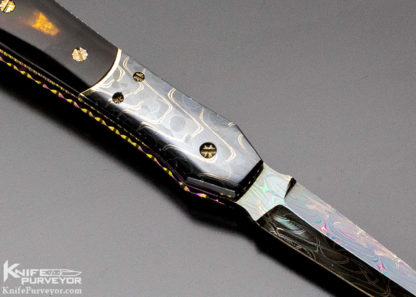 Frank Potter Custom Knife 14Kt Gold Spacers, Amber & Damacus Automatic Dagger Linerlock - Image 7