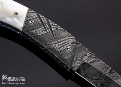 George Dailey Custom Knife Diamond Encrusted Robert Eggerling Mosaic Damascus and Mother of Pearl Shell Auto Linerlock - Image 3