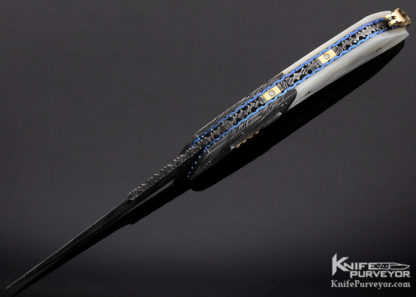 George Dailey Custom Knife Diamond Encrusted Robert Eggerling Mosaic Damascus and Mother of Pearl Shell Auto Linerlock - Image 7