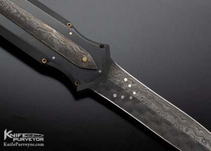 Jeff Harkins Custom Knife Triton Dual Action OTF Automatic Gun Blued Alabama Forged Damascus overlay "Providence Earth" with Gold Plated Slide & Sapphire - Image 2