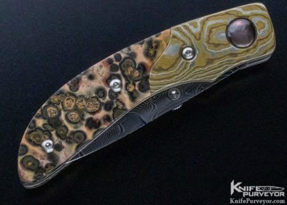 Jot Singh Khalsa Custom Knife Damascus, Mokume & Leopard Jasper Linerlock - Image 3