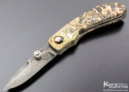 Jot Singh Khalsa Custom Knife Damascus, Mokume & Leopard Jasper Linerlock - Image 8