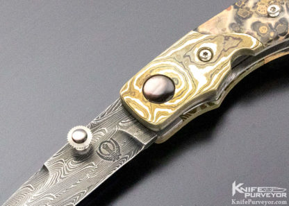 Jot Singh Khalsa Custom Knife Damascus, Mokume & Leopard Jasper Linerlock