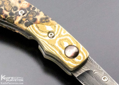 Jot Singh Khalsa Custom Knife Damascus, Mokume & Leopard Jasper Linerlock - Image 4