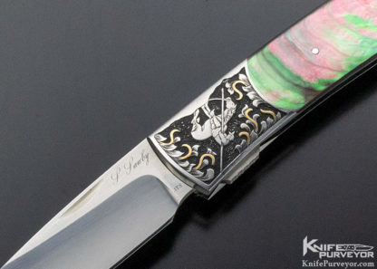 Scott Sawby Custom Knife Engraved by Jody Muller "Swift" Selflock with Blacklip Tahitian Pearl - Image 2