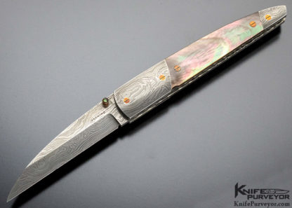 Michael Vagnino Custom Knife Damascus & Black Lip Pearl Linerlock - Image 8