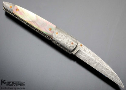 Michael Vagnino Custom Knife Damascus & Black Lip Pearl Linerlock - Image 3