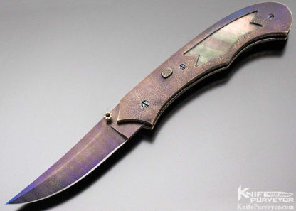 Rick Dunkerley Custom Knife Full Damascus and Black Lip Pearl D/A  Automatic - Image 9