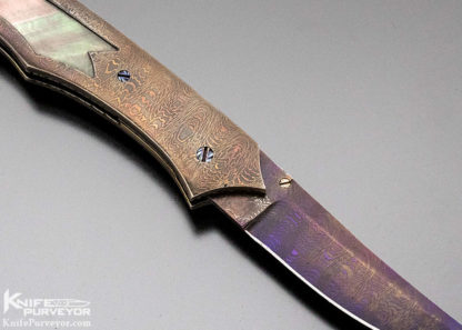 Rick Dunkerley Custom Knife Full Damascus and Black Lip Pearl D/A  Automatic - Image 7