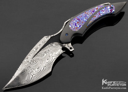 Ronald Best Custom Knife "Phixed Phase" Damasteel, file work spine, titanium & timascus