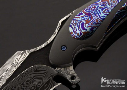 Ronald Best Custom Knife "Phixed Phase" Damasteel, file work spine, titanium & timascus - Image 5