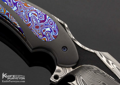 Ronald Best Custom Knife "Phixed Phase" Damasteel, file work spine, titanium & timascus - Image 3